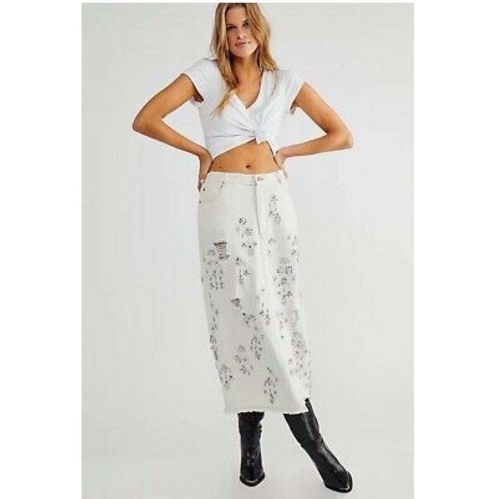 Free People White Floral Skirt